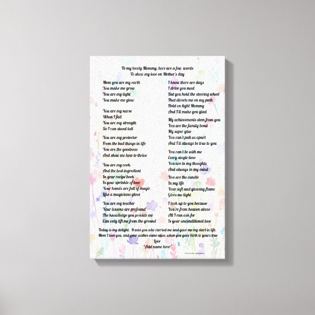 Personalisiertes Muttertags-Gedicht auf Leinwand a (Vorderseite)
