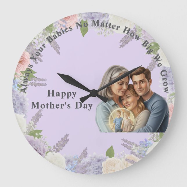 personalisiertes Muttertagsfoto  Große Wanduhr (Vorderseite)