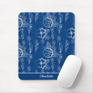 Personalisiertes, nahtloses Blumenmuster weiß - bl Mousepad