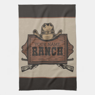 Personalisiertes NAME Cowboy Waffen Western Ranch  Geschirrtuch