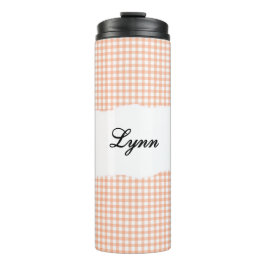 Personalisiertes Name Orange Gingham-Muster Thermosbecher