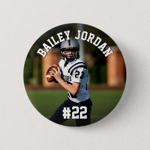 Personalisiertes Name & Trikotnummer Fußball-Foto Button