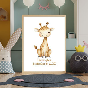 Personalisiertes Namens-Geburtstags-Giraffen-Kinde Poster
