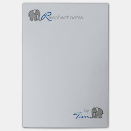 Personalisiertes Namens"RElephant merkt" Grau und Post-it Klebezettel