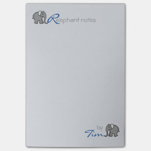 Personalisiertes Namens"RElephant merkt" Grau und Post-it Klebezettel