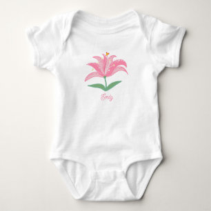 Personalisiertes Namens-Rosa-Lilien-Blumen-Babysom Baby Strampler