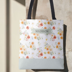 Personalisiertes Namens-Wasserfarben-Sonnenblumen- Tasche