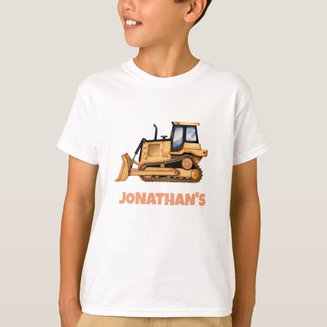 Personalisiertes Namensbaustellenfahrzeug Bulldoze T-Shirt (Vorderseite)