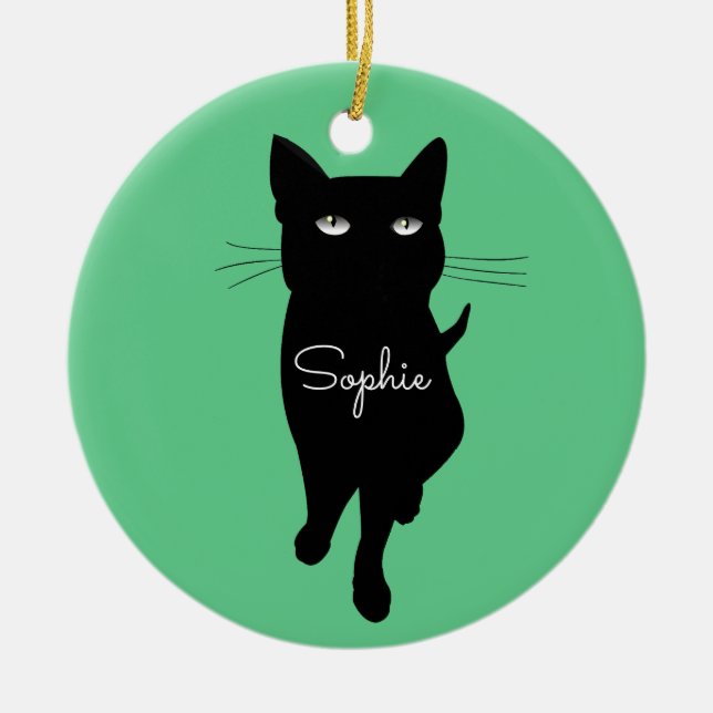 Personalisiertes Namensgeschenk für Schwarze Katze Keramik Ornament (Vorne)