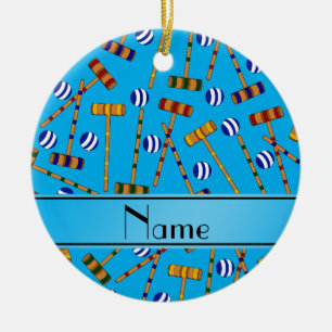 Personalisiertes Namenshimmelblau-Kroketmuster Keramikornament