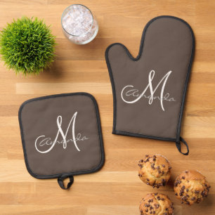 Personalisiertes Namensinitialen-Monogramm Ofenhandschuh & Topflappen-Set