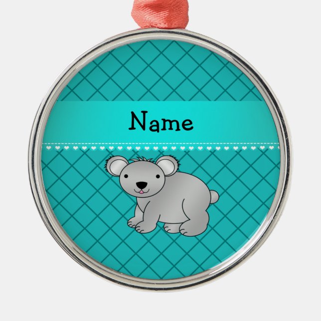 Personalisiertes Namenskoalabärn-Türkisgitter Silbernes Ornament (Vorne)