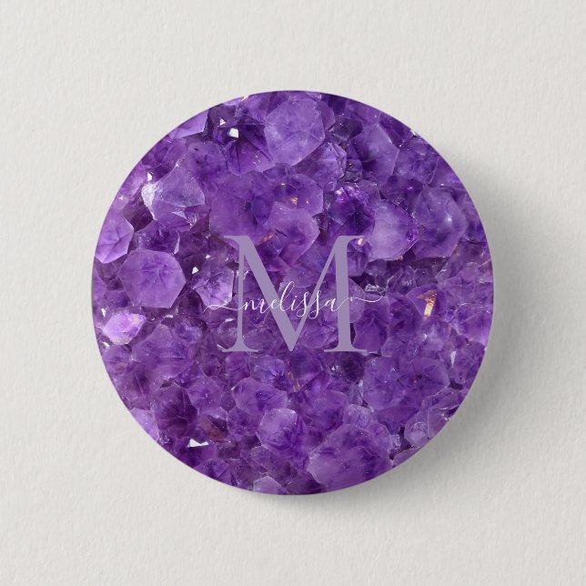 Personalisiertes Namensmonogramm mit Amethyst-Gebu Button (Vorderseite)