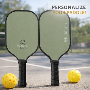 Personalisiertes Namensmonogramm Olivgrün Schwarz Pickleball Schläger