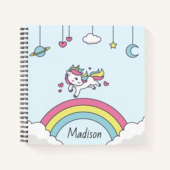 Personalisiertes Namensschild mit Unicoron auf Reg Notizbuch (Vorderseite)