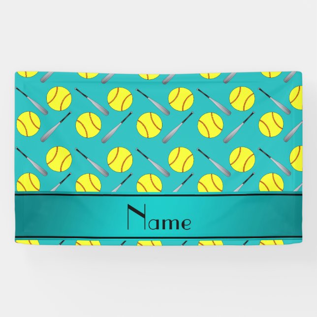 Personalisiertes Namenstürkis Softballmuster Banner (Horizontal)
