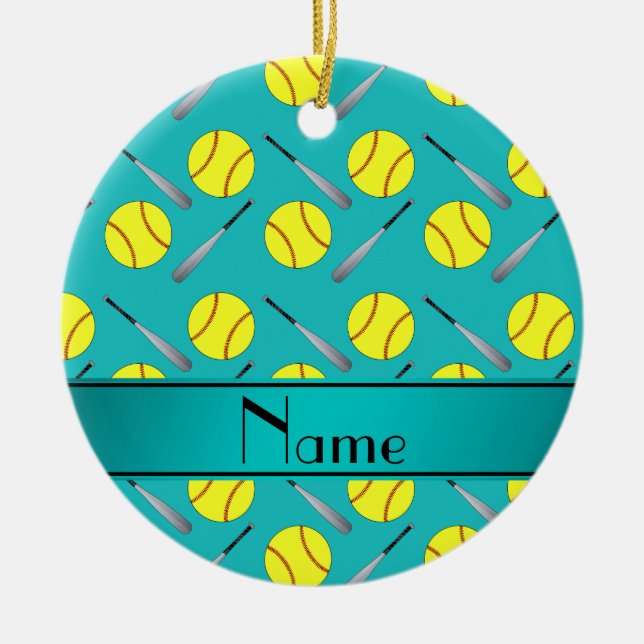 Personalisiertes Namenstürkis Softballmuster Keramikornament (Vorne)