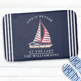 Personalisiertes Nautic Lake House Navy White Badematte