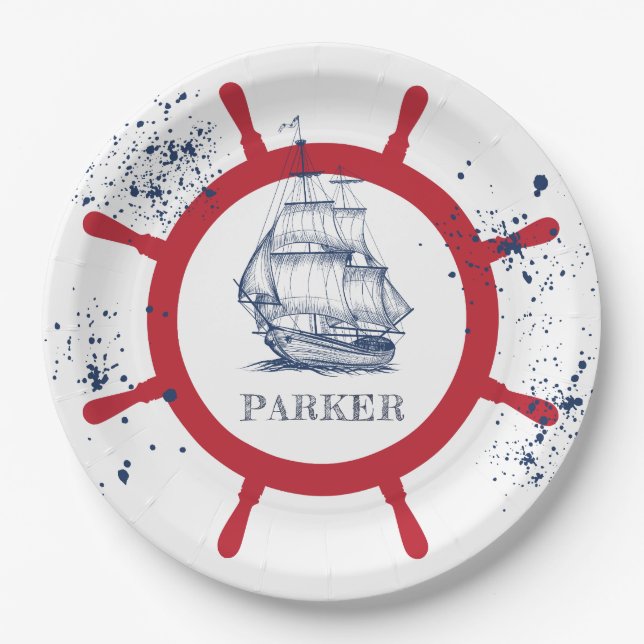 Personalisiertes Nautic Party Sailboat Pappteller (Vorderseite)