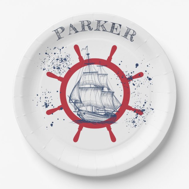 Personalisiertes Nautic Party Sailboat Pappteller (Vorderseite)