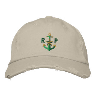 Personalisiertes Nautic Star Green Anchor Monogram Bestickte Baseballkappe