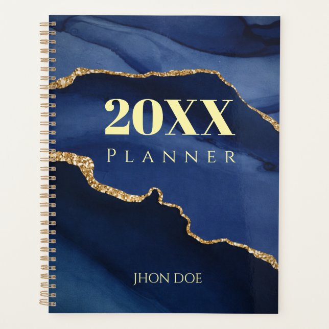 Personalisiertes Navy Blau Gold Achat Geode Monogr Planer (Vorderseite)