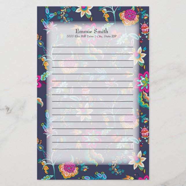Personalisiertes Navy Blau mit Lila und goldenen B Briefpapier (Vorderseite)