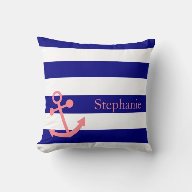Personalisiertes Navy Blue und Blush Pink Kissen (Vorderseite)