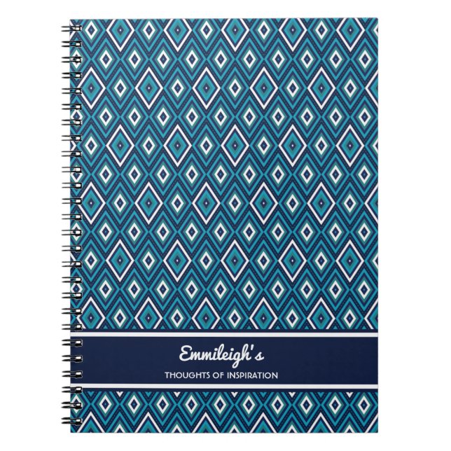 Personalisiertes Navy Blue und White Diamond Journ Notizblock (Vorderseite)