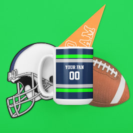 Personalisiertes Navy-, Green & Grey Football Team Kaffeetasse