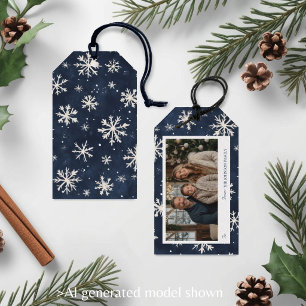 Personalisiertes Navy-Schneeflocken-Weihnachtsfoto Geschenkanhänger