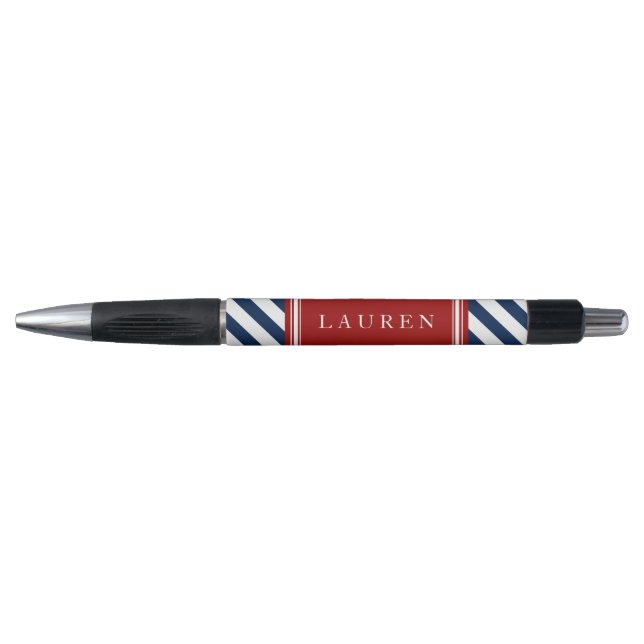 Personalisiertes Navy- und Red Stripes-Muster Kugelschreiber (Vorderseite)