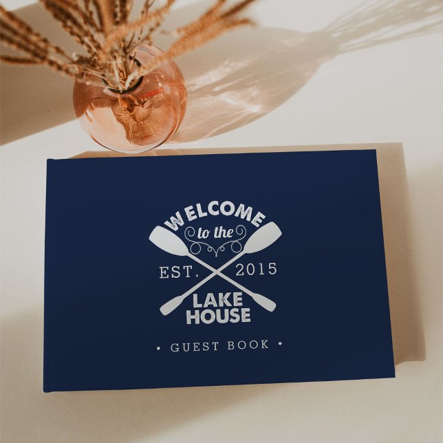 Personalisiertes Navy & White Lake House Gästebuch (Von Creator hochgeladen)