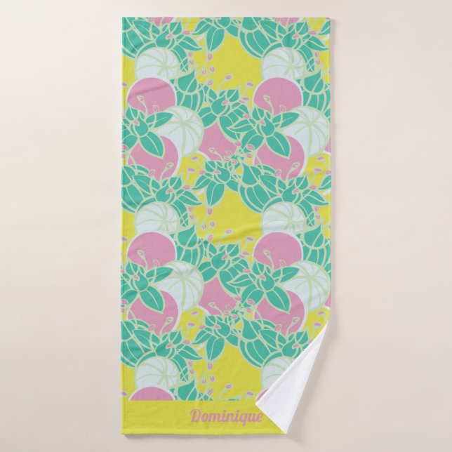 Personalisiertes Neon Modern Bud & Blume Muster Badehandtuch (Badehandtuch)