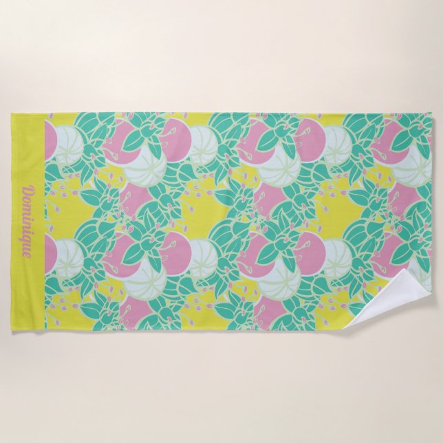 Personalisiertes Neon Modern Bud & Blume Muster Strandtuch (Vorderseite)