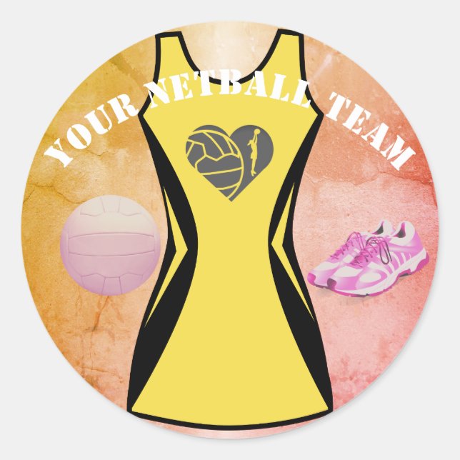 Personalisiertes Netball-Team für benutzerdefinier Runder Aufkleber (Vorderseite)