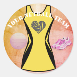 Personalisiertes Netball-Team für benutzerdefinier Runder Aufkleber