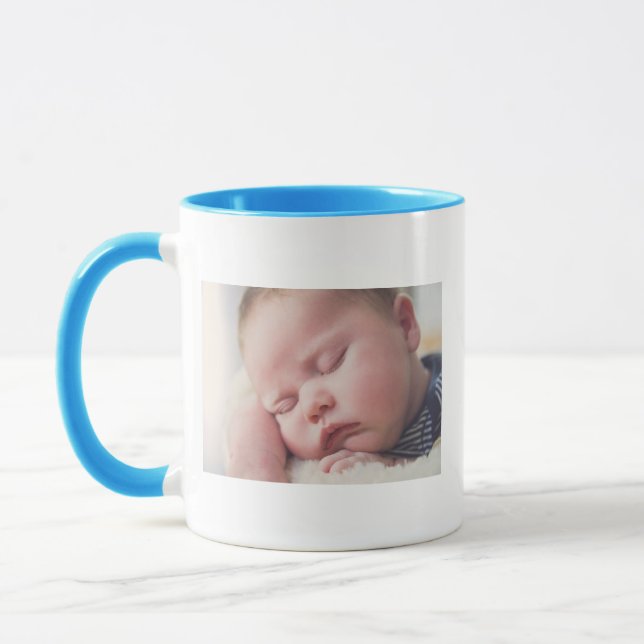 Personalisiertes neues Baby-Foto, Name und Datum Tasse (Links)