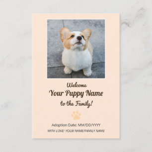 Personalisiertes neues Hund Welpen Adoption Foto Ankündigung