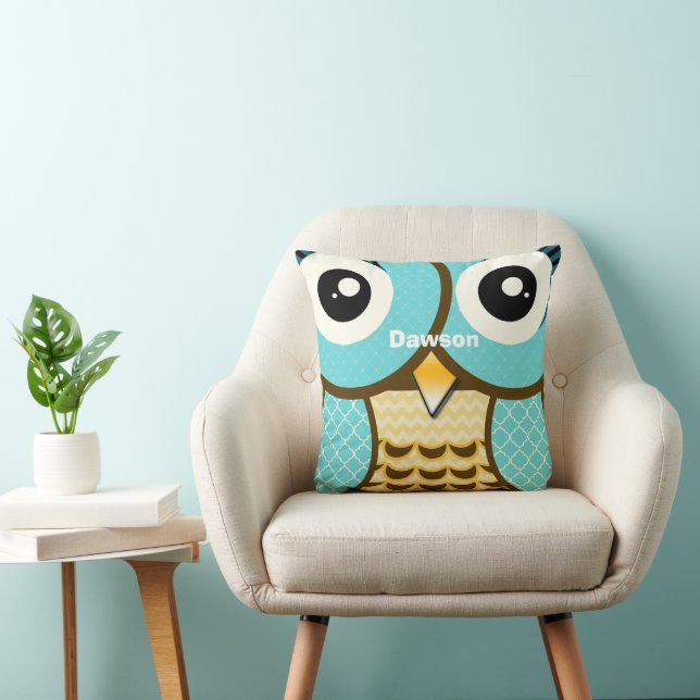 Personalisiertes New Baby Boy's Room Niedlich Aqua Kissen (Stuhl )