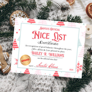 Personalisiertes Nice-Zertifikat vom Weihnachtsman