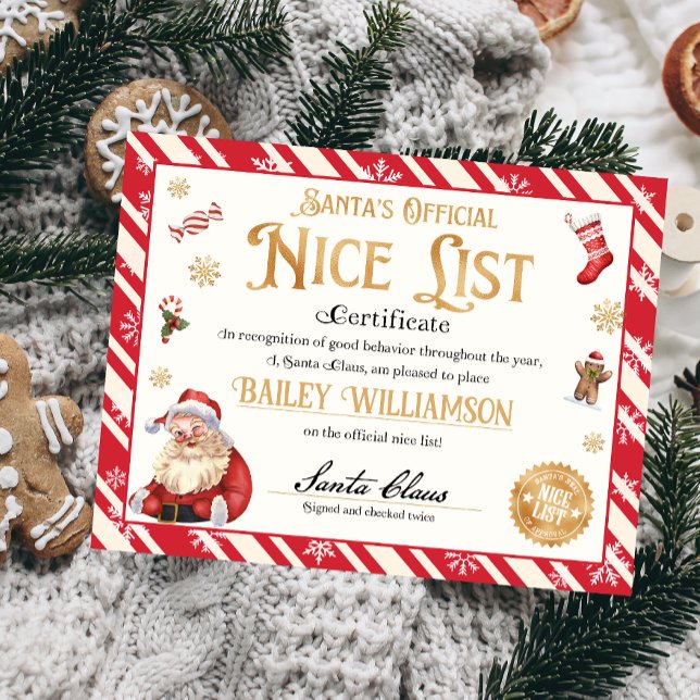 Personalisiertes Nice-Zertifikat vom Weihnachtsman (Nice List Official Santa Claus Certificate )