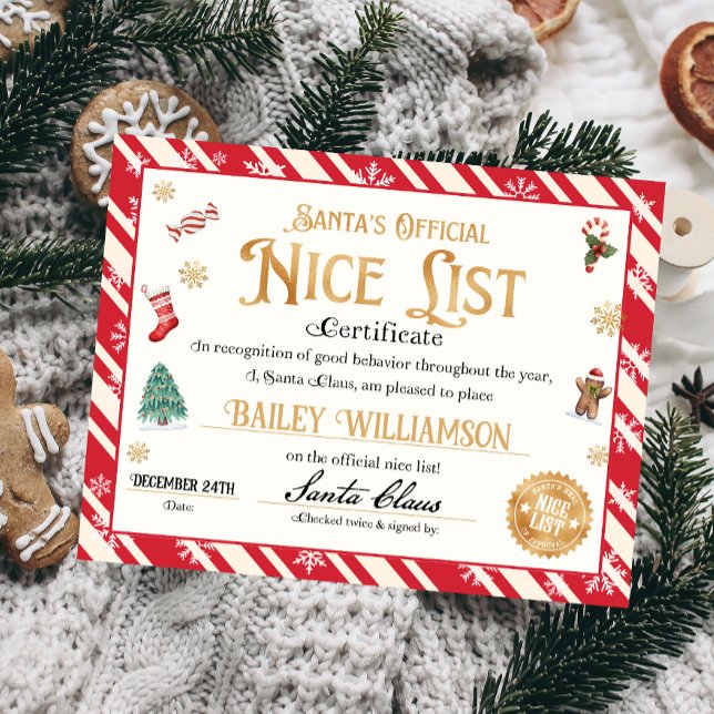Personalisiertes Nice-Zertifikat vom Weihnachtsman (Nice List Official Santa Claus Certificate )