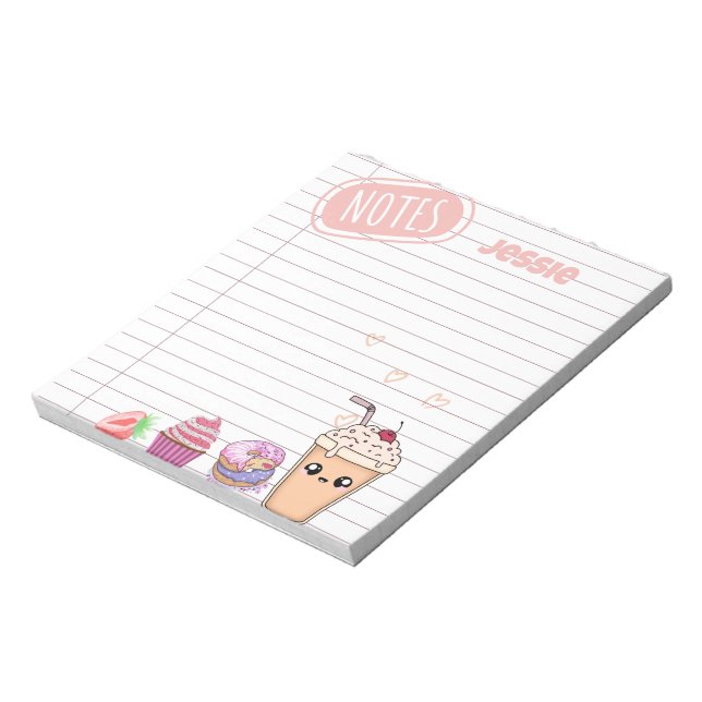 Personalisiertes Niedlicher Fun Kawaii Feinschmeck Notizblock (Rotiert)