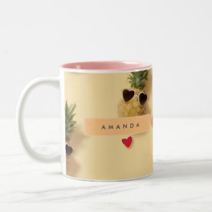 Personalisiertes Niedliches Ananas Muster Zweifarbige Tasse