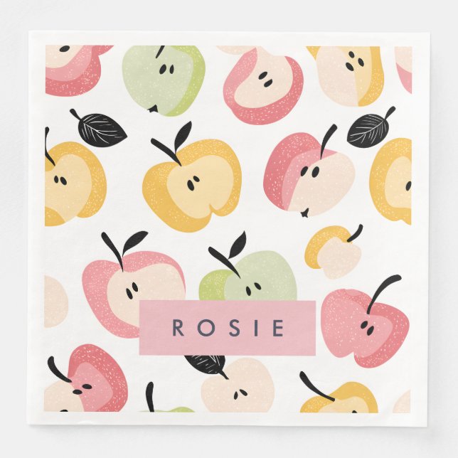 Personalisiertes, Niedliches Apfelmuster Serviette (Vorderseite)