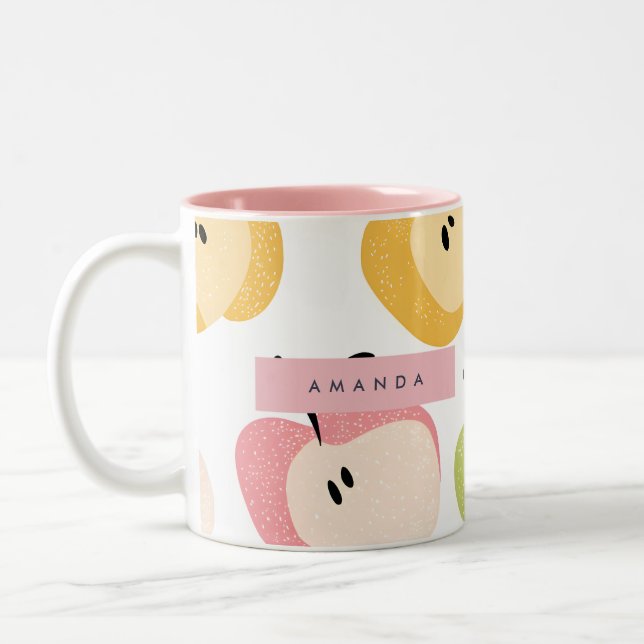 Personalisiertes, Niedliches Apfelmuster Zweifarbige Tasse (Links)