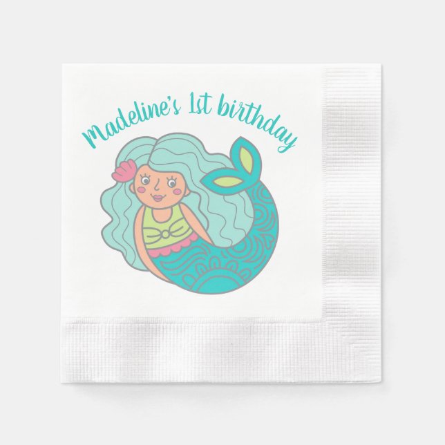 Personalisiertes Niedliches Aquamarines Meerjungfr Serviette (Vorderseite)