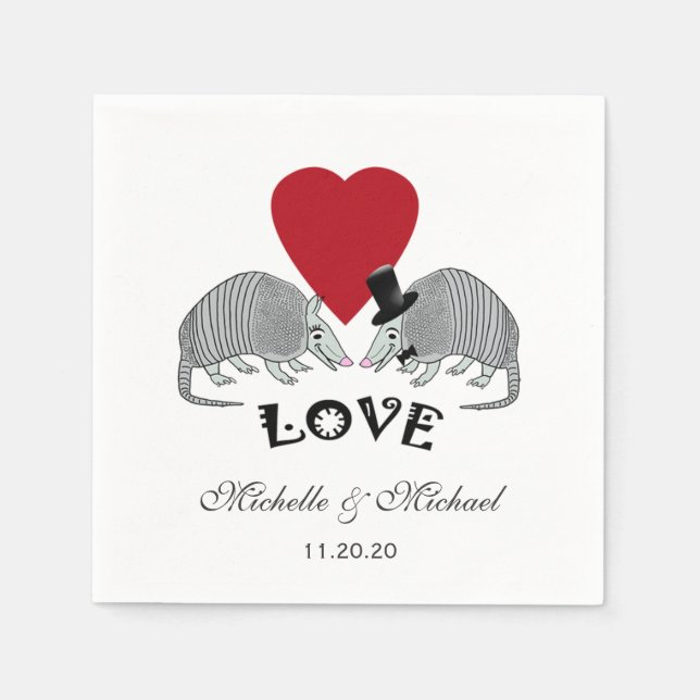 Personalisiertes Niedliches Armadillos in Liebe Serviette (Vorderseite)