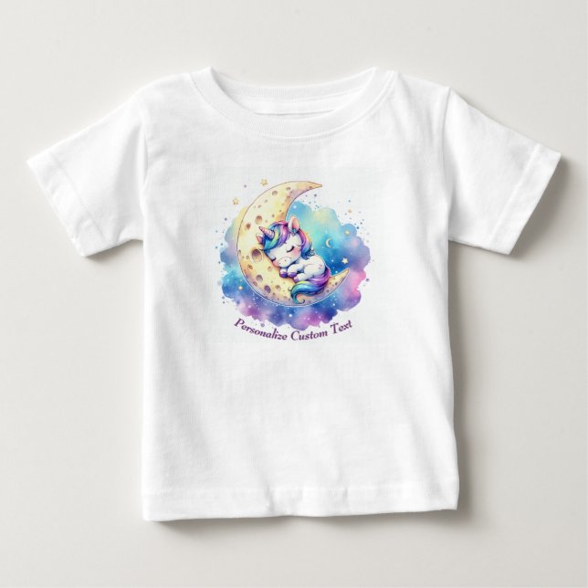 Personalisiertes Niedliches Baby Einhornschlafen a Baby T-shirt (Vorderseite)